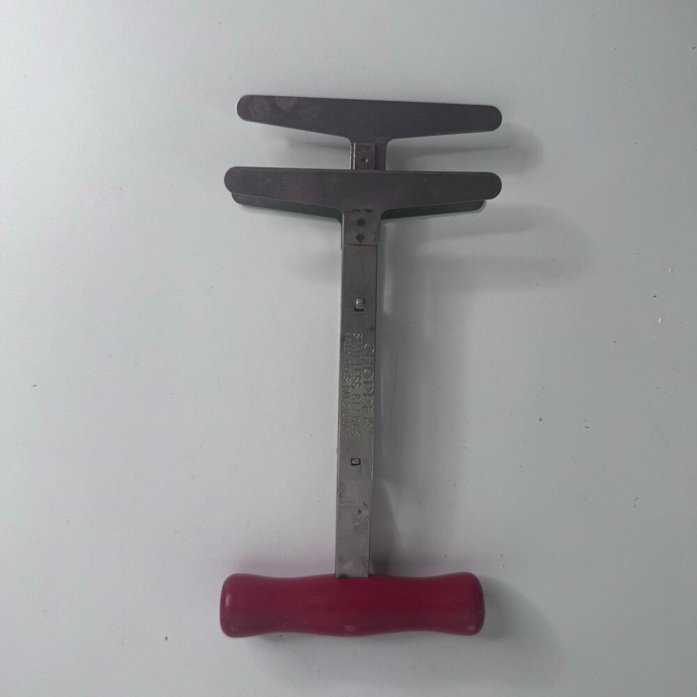 Vintage Foley Red Handle Food Chopper Spring Loaded Stainless Steel Blades